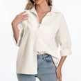 thumbnail image 6 of Kovlvoll Womens Long Sleeve Tops Cotton Linen Lapel Collared Button up Shirts Summer Lightweight Solid Color T-Shirt, 6 of 7