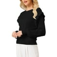 thumbnail image 4 of INSPIRE CHIC Women's Ruffle Long Sleeve Casual Sweater Crew Neck 2025 Fall Ribbed Knit Pullover Tops L Black, 4 of 5
