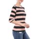 thumbnail image 4 of Camisetas de rayas para mujer Inspire Chic, corte ajustado, mangas de codo, cuello barco, talla XS, rosa y negro, 4 of 7