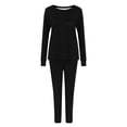 thumbnail image 5 of 2 Piece Sets for Women Fall Plus Size Two-piece Sets Solid Long Sleeve Round Neck Tops Shirt And Drawstring Long Pants Suit, 5 of 6