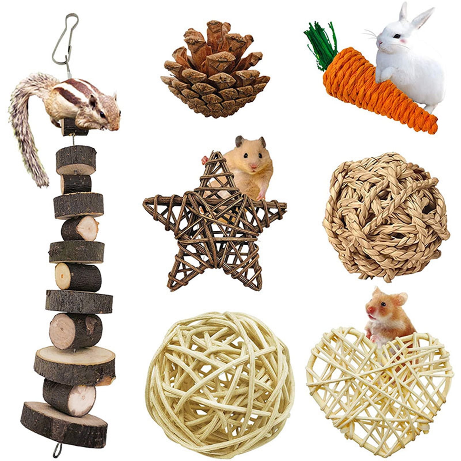 DOPI 7Pcs/Set Molar Toy Safe Eye-catching Wood Play Carrot Molar Toy Set for Small Animals
