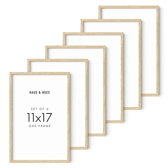 HAUS AND HUES Picture Frame - 6 Set Contemporary Wooden 11x17 inches Beige Oak Frame