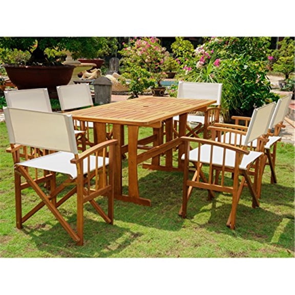 Acacia Wood Dining Set - 7 Piece Outdoor Patio Table & Folding Chairs