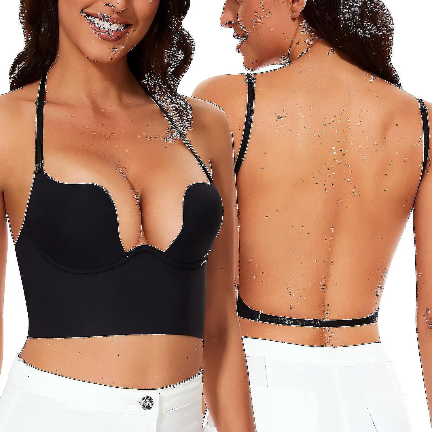 Low Back Bras For Women seamless Deep U Plunge Backless Bras Convertible Multiway Low Cut Open Back Bra Halter Bras 36D Nude Walmart