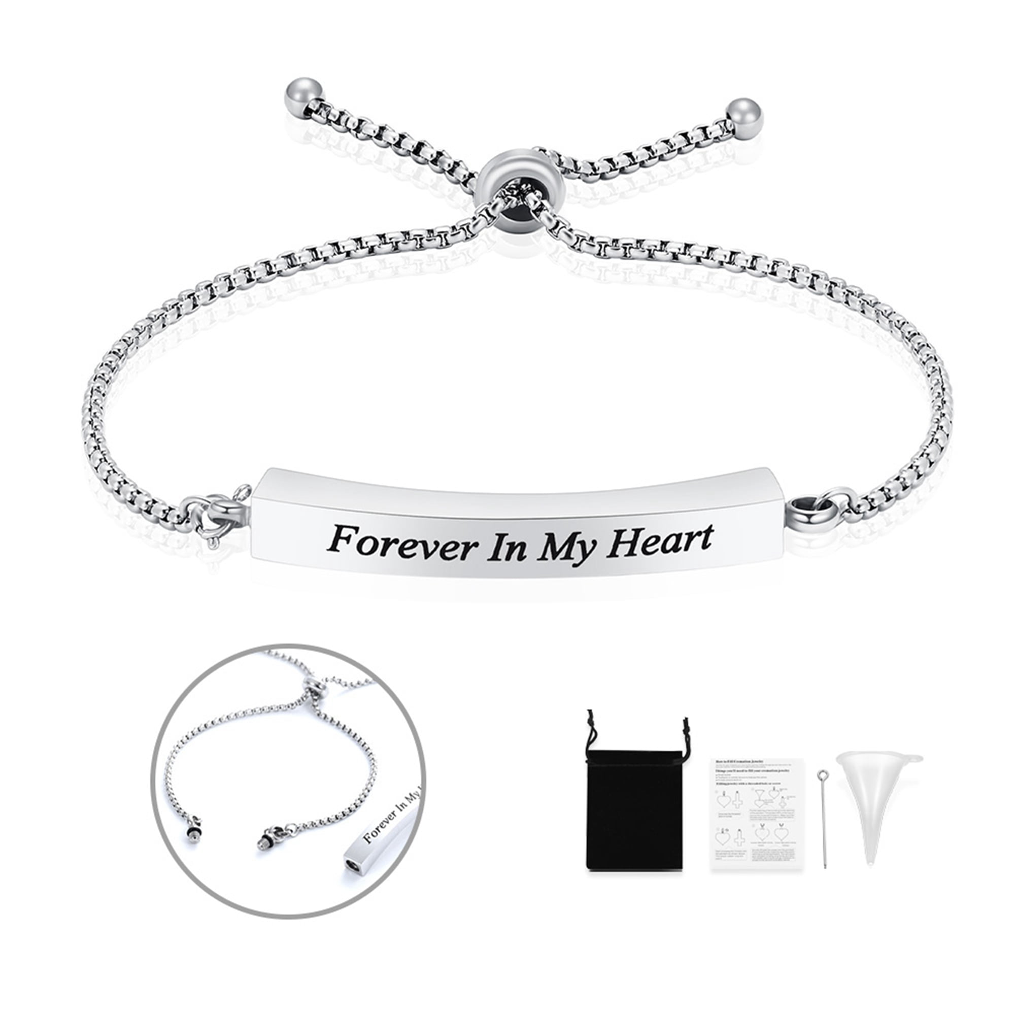 Adjustable Urn Bracelet for Ashes for Women Girls Personalized Custom Stainless Steel Bangle Memorial Cremation Jewelry - Forever in My Heart