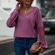 thumbnail image 2 of Mujer Escote en Pico Encaje Camisa de Manga Larga Suelta Casual Moda Agradable para la Piel Transpirable Escote en Pico Color Sólido Manga Larga Top Morado Rojo XXL, 2 of 7