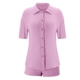 thumbnail image 4 of 2 Piece Sets for Girls Summer Lounge Set Kids Oversized Button Down Short Sleeve Shirt Matching Shorts Vacation Outfits (Pink, 6-7 Years), 4 of 4
