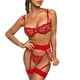 thumbnail image 1 of Gibobby Conjunto Lencería Tanga Y Bralette Lencería para mujer con encaje frontal abierto, ropa de dormir halter Nighty(Rojo, M), 1 of 5