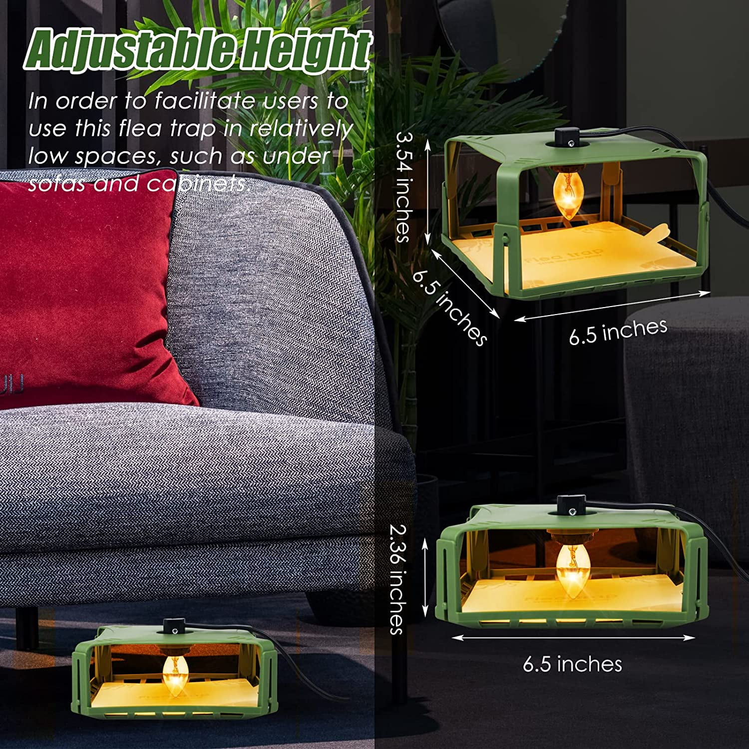 Jahy2Tech 2Pcs Flea Trap Indoor Flea Strap Flea Killer Trap Pad Bed Bug Trap with 4 Stickers 6 Bulbs