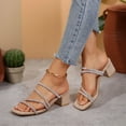 thumbnail image 2 of Miluxas Women's Chunky Block Heels Strappy Rhinestone Sandals Wedding formal Prom Party Dress Shoes Khaki 6(37), 2 of 9
