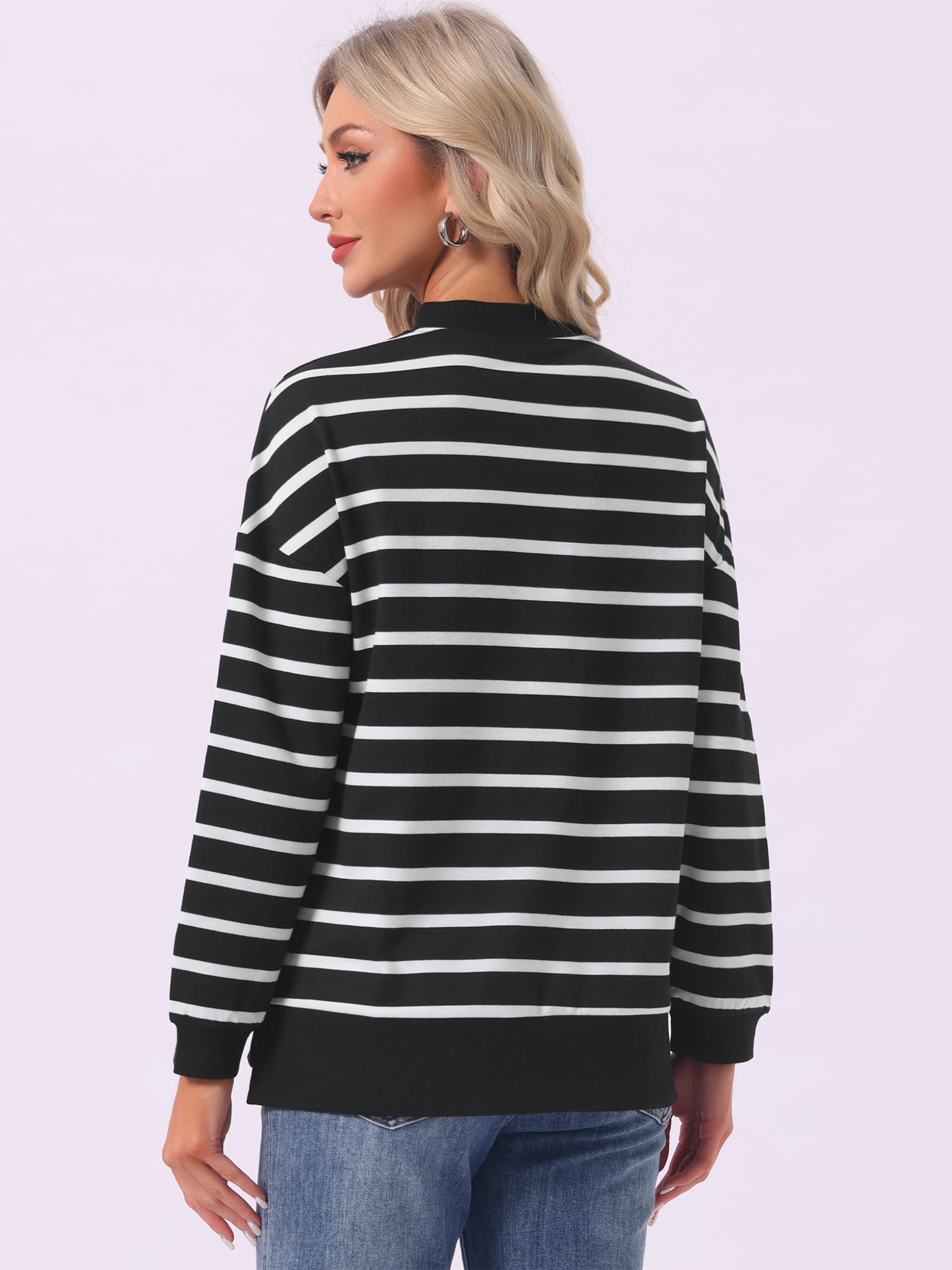 DARING DIVA Women's Maternity Mock Neck Long Sleeve Half Zip Sweatshirt L White Stripe