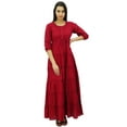 thumbnail image 2 of Bimba Robe Maxi en Coton à Manches 3/4 pour Femmes, Taille à Cordon, 2 of 8