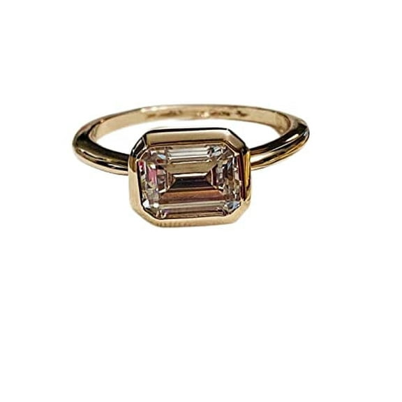 HeartsAndYou 1.5ct Engagement Ring for Women Emerald Cut Moissanite Solitaire Design 18k Yellow Gold Over Silver