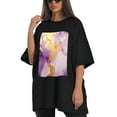 thumbnail image 4 of Plus Size Shirt for Women Black Tops for Women Short Sleeves Shirt for Women Purple Marble T Shirt Crewneck Shirt for Women 4XL, 4 of 5