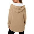 thumbnail image 6 of Womens Tops Half Zip Hooded Drawstring Solid Color Pocket Sweatshirt,Blouse for Women Khaki M, 6 of 6