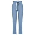 thumbnail image 3 of Mrat Linen Pants Women Full Length Pants Fashion Ladies Summer Casual Loose Cotton and Linen High Waisted Trousers Solid Color Drawstring Elastic Waist Loose Long Pants with Pocket Blue_D S, 3 of 5