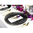 thumbnail image 4 of EcoQuality 9" inch Round Hammered Translucent Black Plastic Dinner Plates with Gold Rim - China Like Party Plates, Heavy Duty Large Disposable Charger Salad Plate Weddings, Serveware (80 Pack), 4 of 5
