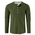 thumbnail image 6 of Resicozy Men's Waffle Henley Shirt Long Sleeve T-Shirt Stylish Casual Fashion Button Placket Slim Fit Tee Underwear Army Green L, 6 of 8