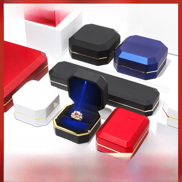 Caja de anillo de lámpara led pintada octogonal con luz caja de joyería caja de collar led caja de joyería