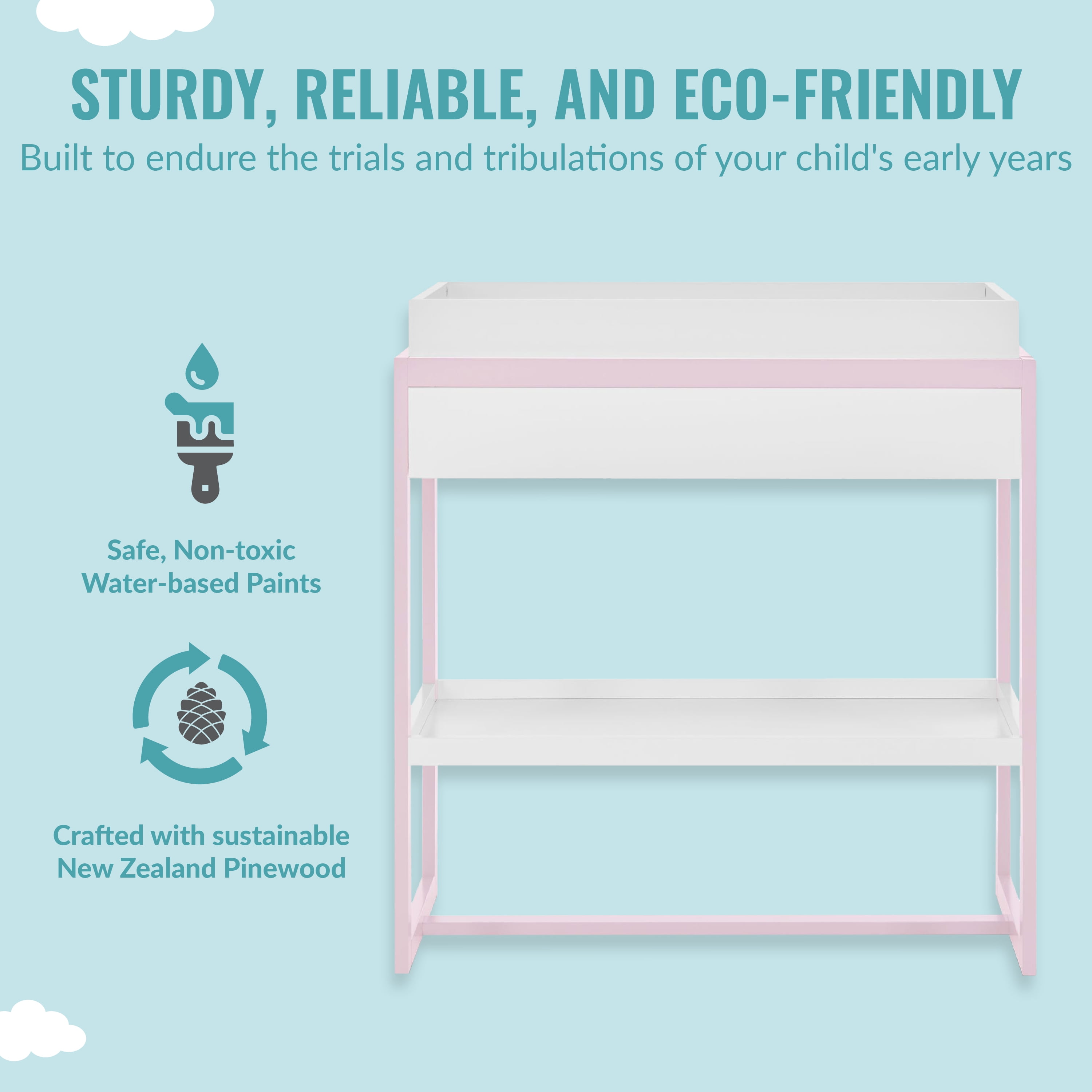 Dream On Me Arlo Changing Table, Made of Solid New Zealand Pinewood, Blush Pink
