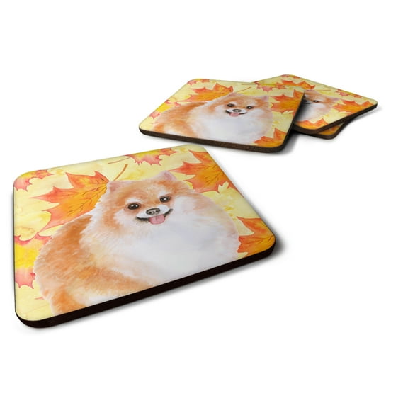 Pomeranian 2 Fall Foam Coaster Set of 4 Yellow