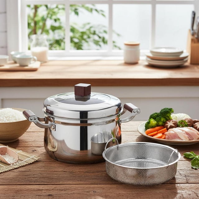 Elodie Casserole Vapeur en Acier Inoxydable Argentée pour Ménage Familles Réunion Restaurant 22 cm