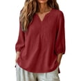 thumbnail image 5 of ClodeEU Women's V Neck 3/4 Sleeve Puff Sleeve Loose Blouse,Solid Color Casual Summer Top Red,Women's Plus XL, 5 of 7