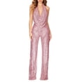 thumbnail image 2 of Ankishi Halter Jumpsuit Deep V Sparkly Halter Cowl Neck Sparkly Jumpsuits Clubwear Outfit for Night Club Dating, 2 of 7