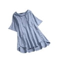 thumbnail image 1 of VSNOW Women Casual Short Sleeve Linen Irregular Hooded Tops Loose Blouse, 1 of 2