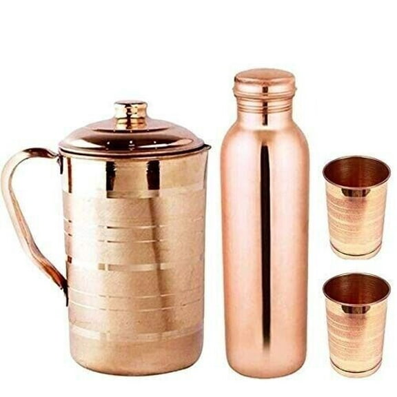 Pure Copper Handmade Water Pitcher Jug with Tumbler & Bottle for Health Benefits (1.5 L, 1L, 0.3L)