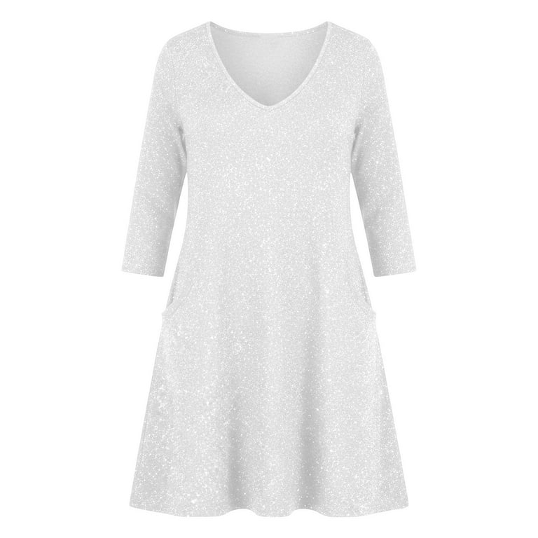 Vekdone Women Party Sparkly Dress Long Sleeve V Neck Glitter Mini Dress Casual Loose Fit Flowy A-Line Dress Solid Color Cocktail Short Dress White XXL Vekdone Women Party Sparkly Dress Long Sleeve V Neck Glitter Mini Dress Casual Loose Fit Flowy A-Line Dress Solid Color Cocktail Short Dress White XXL