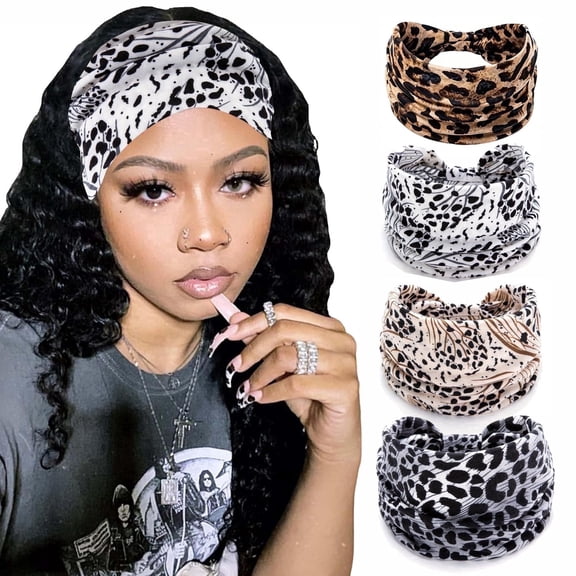 Vintage Leopard Headband Knotted Headwraps Criss Cross Hair Bands Accessories 4 Pack Headbands for Women Girls