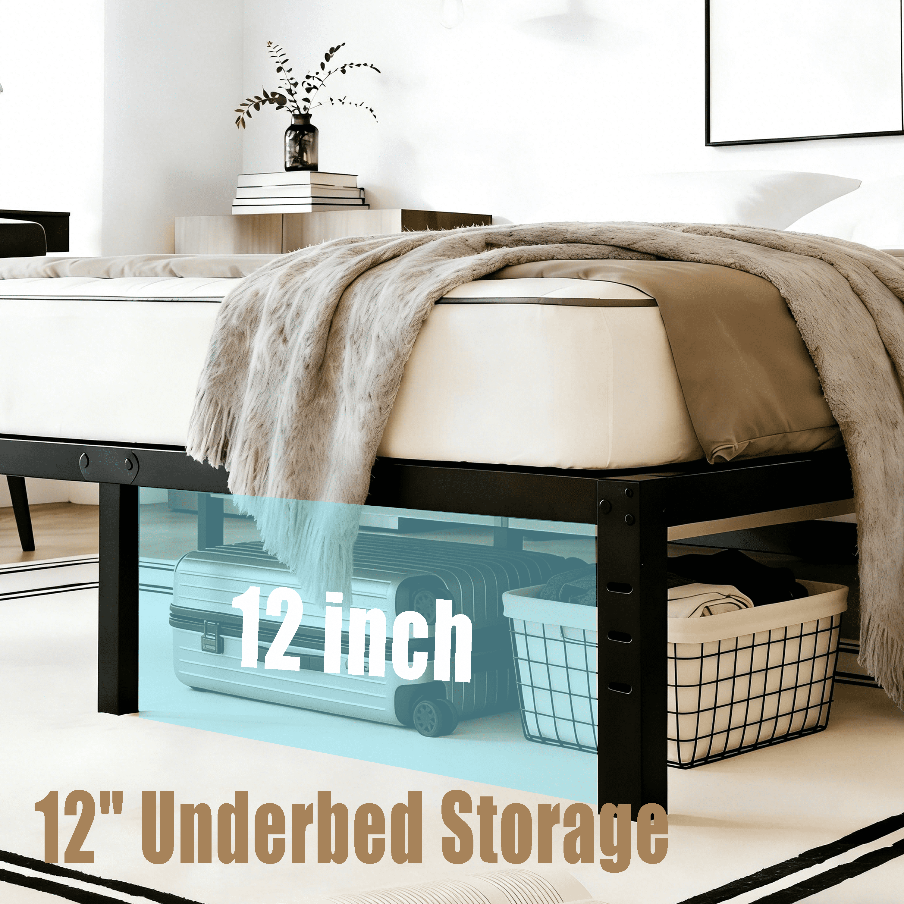 RLDVAY 14 inch Queen Bed Frame,Easy Assembly,Heavy Duty Metal Platform,Noise-free,No Box Spring Needed