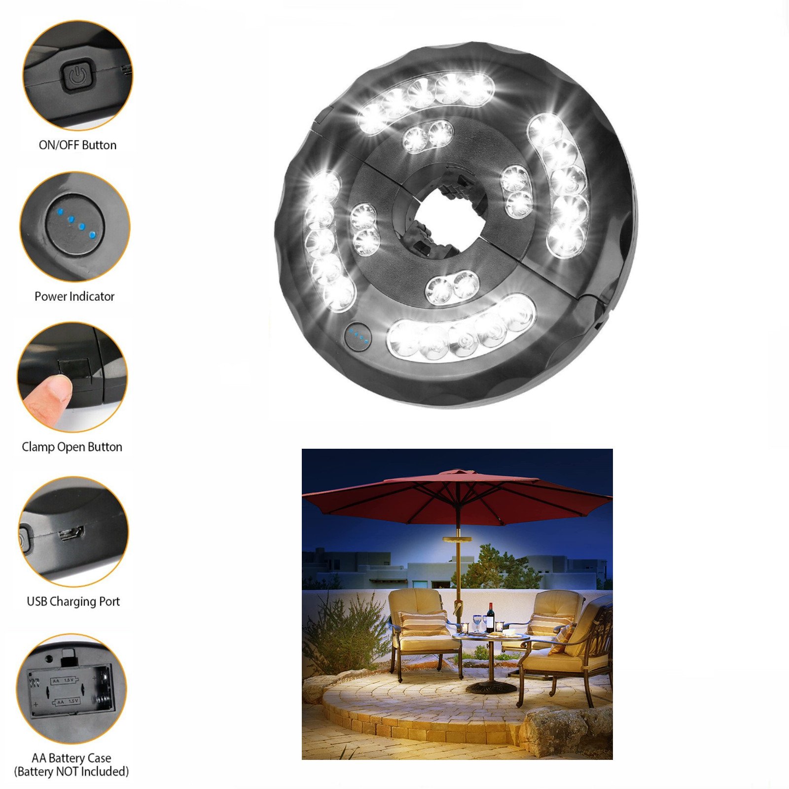 Umbrella Lights, Patio Umbrella Light Rechargeable, 28 LED Lights USB  Battery Operated Cordless Umbrella Pole Light | Walmart Canada