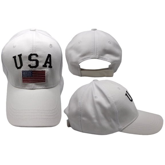 "USA" Letters USA Flag White Cotton Adjustable Embroidered Baseball Hat Cap