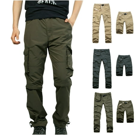 BiZtdJrK Men s Solid Cargo Pants Casual Lightweight Jogger Pants Outdoor Workout Straight Trousers for Fishing Safari Travel Back To College Sale Army Green XXL