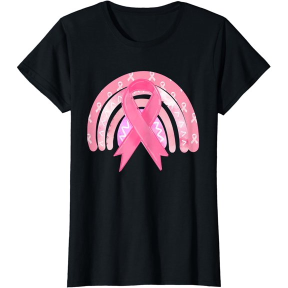 Pink Ribbon Rainbow Breast Cancer Awareness Support Squad T-Shirt