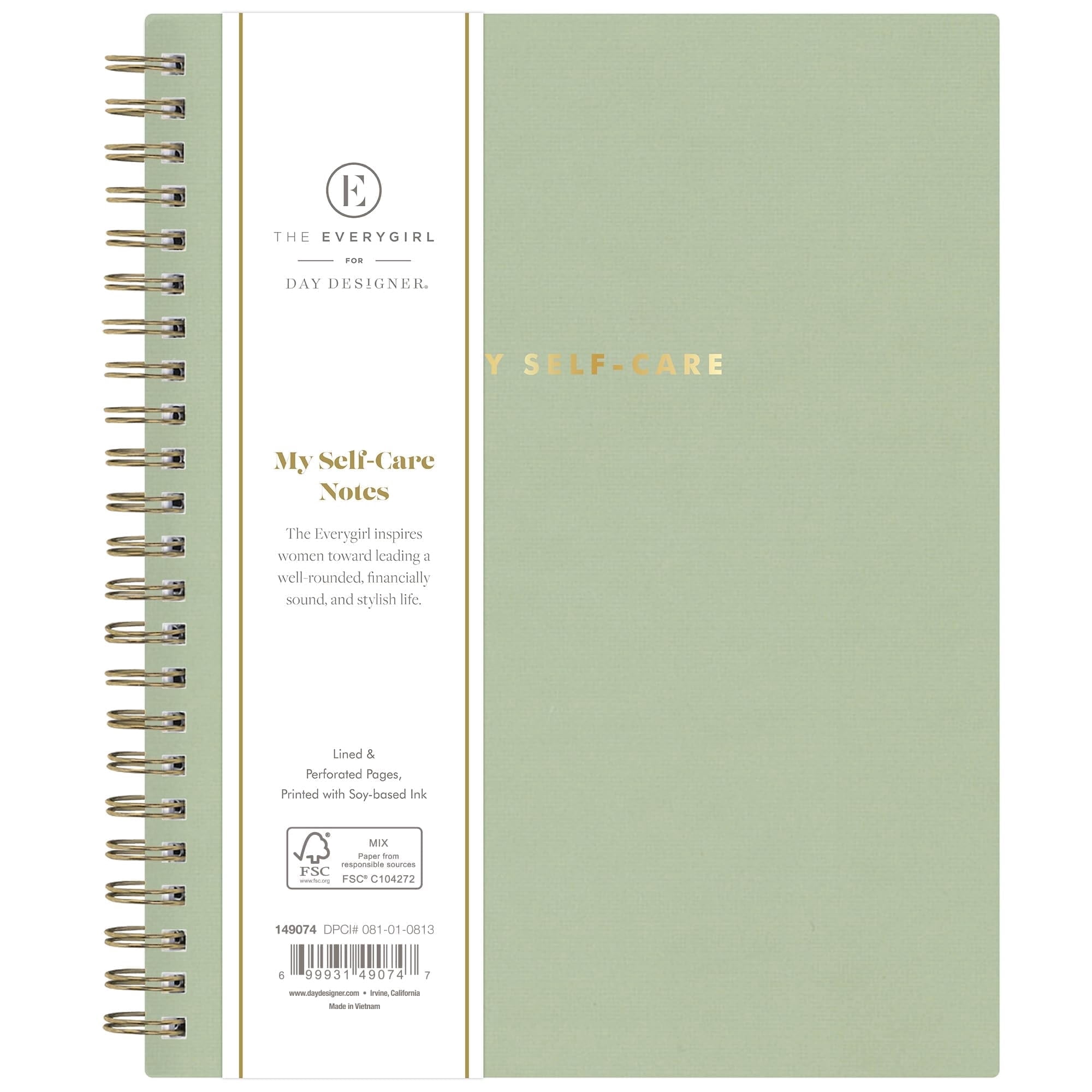 Blue Sky Everygirl Self-Care Journal, 6" x 8", Non-Dated, Soft Sage Cover, Safety Wirebound, Guided Prompts for Wellness, Mindfulness and Reflection (Soft Sage)