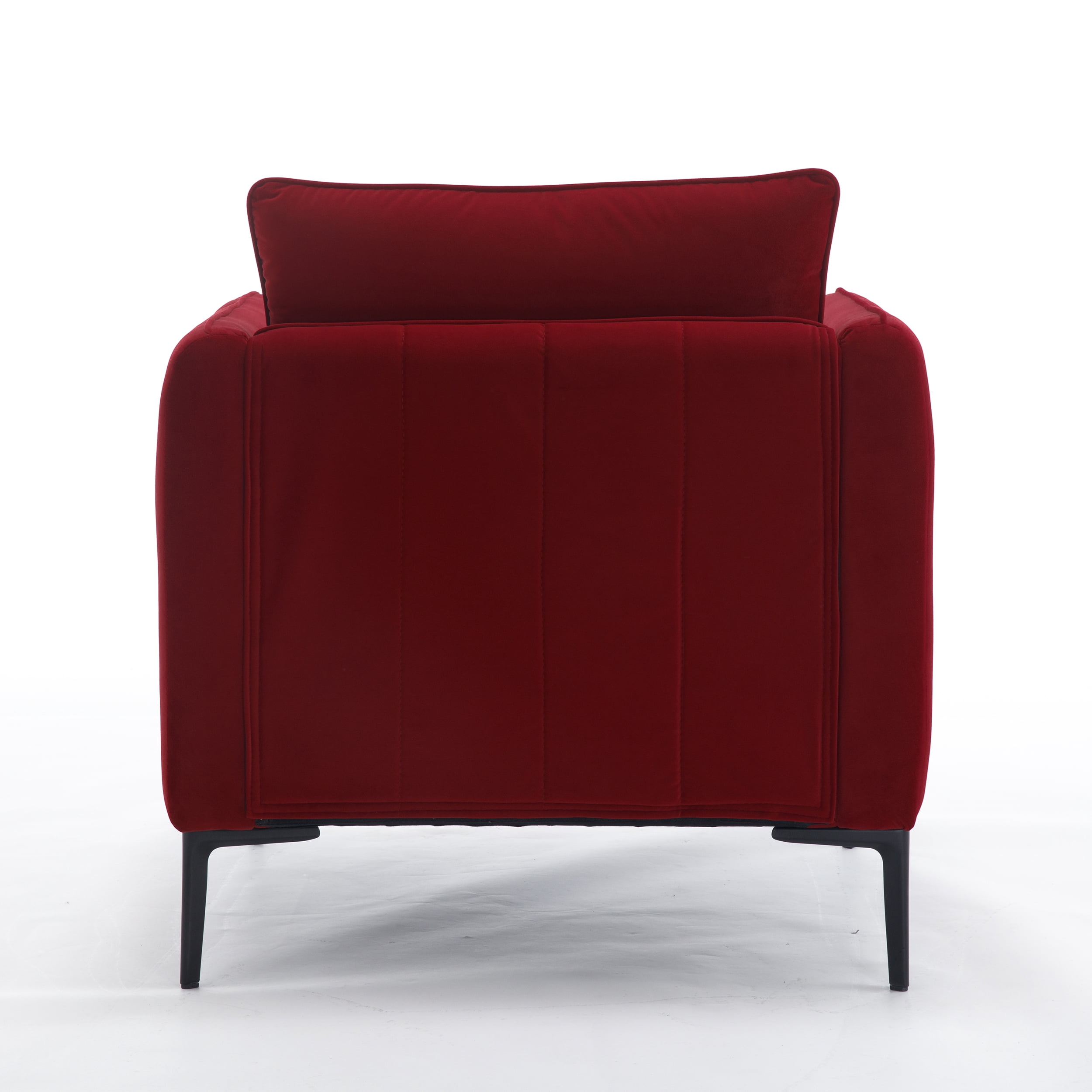 Aukfa Velvet Accent Chair with Channel-Tufted Arms, Modern Single Sofa Chair with Pillow & Metal Legs for Living Room & Bedroom, Burgundy Red