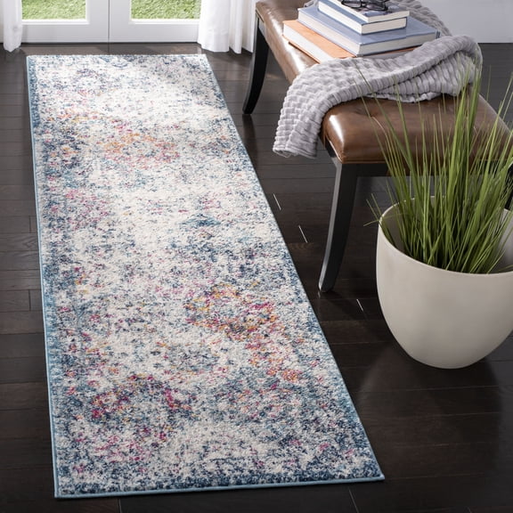 SAFAVIEH Runner Rug 2'3"x20' - Madison Collection - Transitional Modern Design, Navy & Teal, Non-Shedding & Easy Cleaning, Ideal for Living Room, Bedroom, Dining Space, Entryway, Hallway (MAD611N)