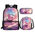 thumbnail image 3 of Yuyamidu Cute Axolotl Kids Backpack Set 3 in 1, 17 Inch School Backpack with Lunch Bag and Pencil Case, Large Capacity Bookbag for Boys Girls, Elementary Middle School, 3 of 7