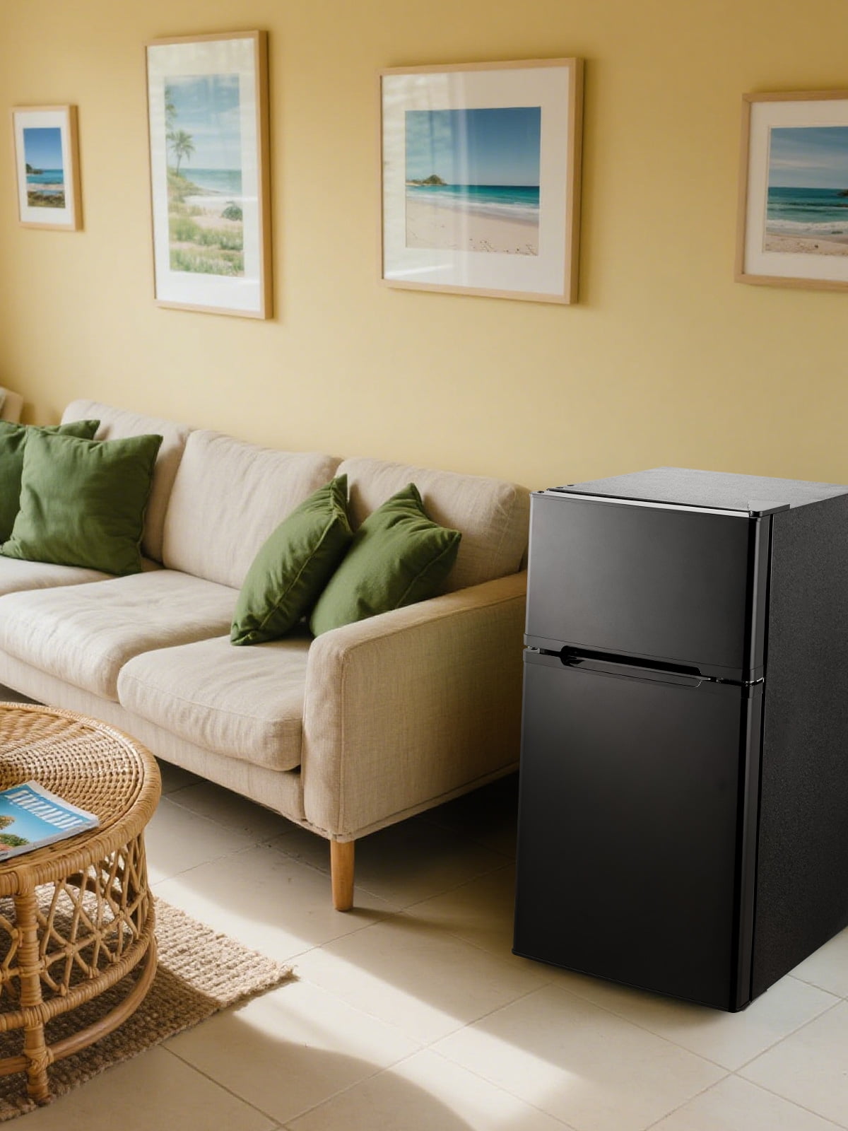 Double Doors Mini Fridge with Top Freezer, Small Fridge with Temperature Control and Ice Tray, 3.1 Cu.ft