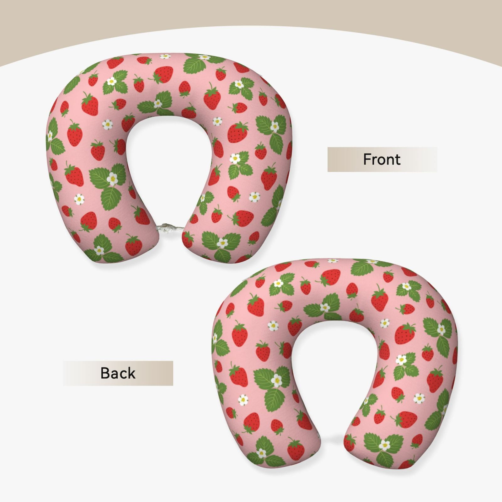Xecao Strawberries Print Memory Foam Cervical Neck Pillow Versatile U-Shaped Pillows for Home,Office,Camping,Travelling,Soft Washable Cover