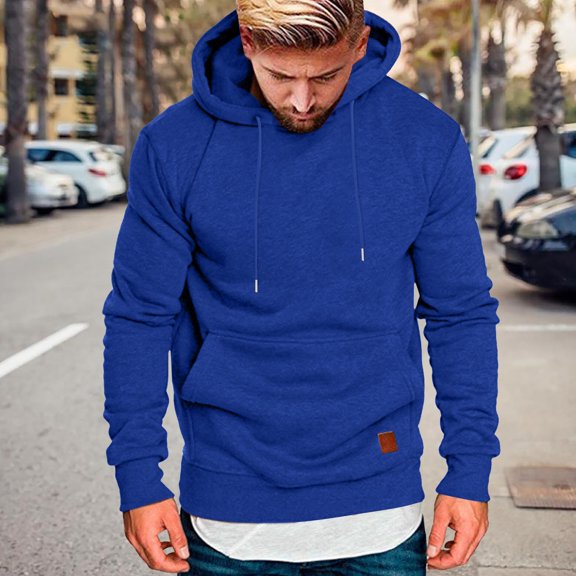 Hoodies For Men Solid Fashion Loose Fit Hooded Sweatshirts Comfortable Soft Spring Fall Pullover Long Sleeve Tops 2026 Winter Outfits Dark Blue L