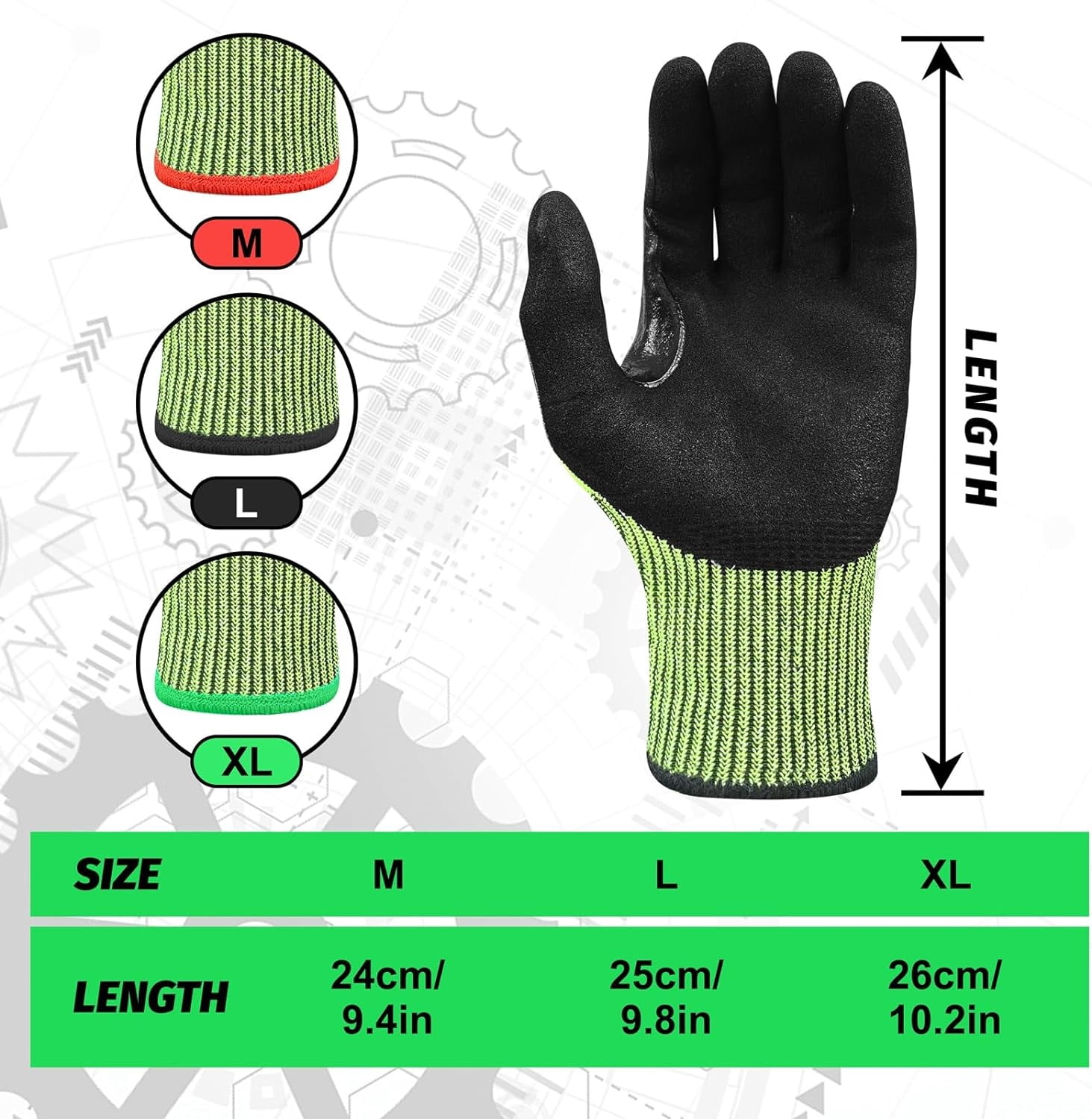 EvridWear ANSI A7 Cut Resistant Gloves, 3 Pairs Touchscreen Cutting Gloves with Sandy Nitrile Coated Firm Grip for Wood Work,Warehouse, Handle Glass, Gardening, Construction, Fishing(Green,Medium)