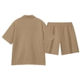 thumbnail image 5 of BLTIBY Mens Summer Outfits 2 Piece Set Casual Short Sleeve Button Down Shirts Loose Drawstring Shorts Mesh Vacation Loungwear Khaki S, 5 of 6