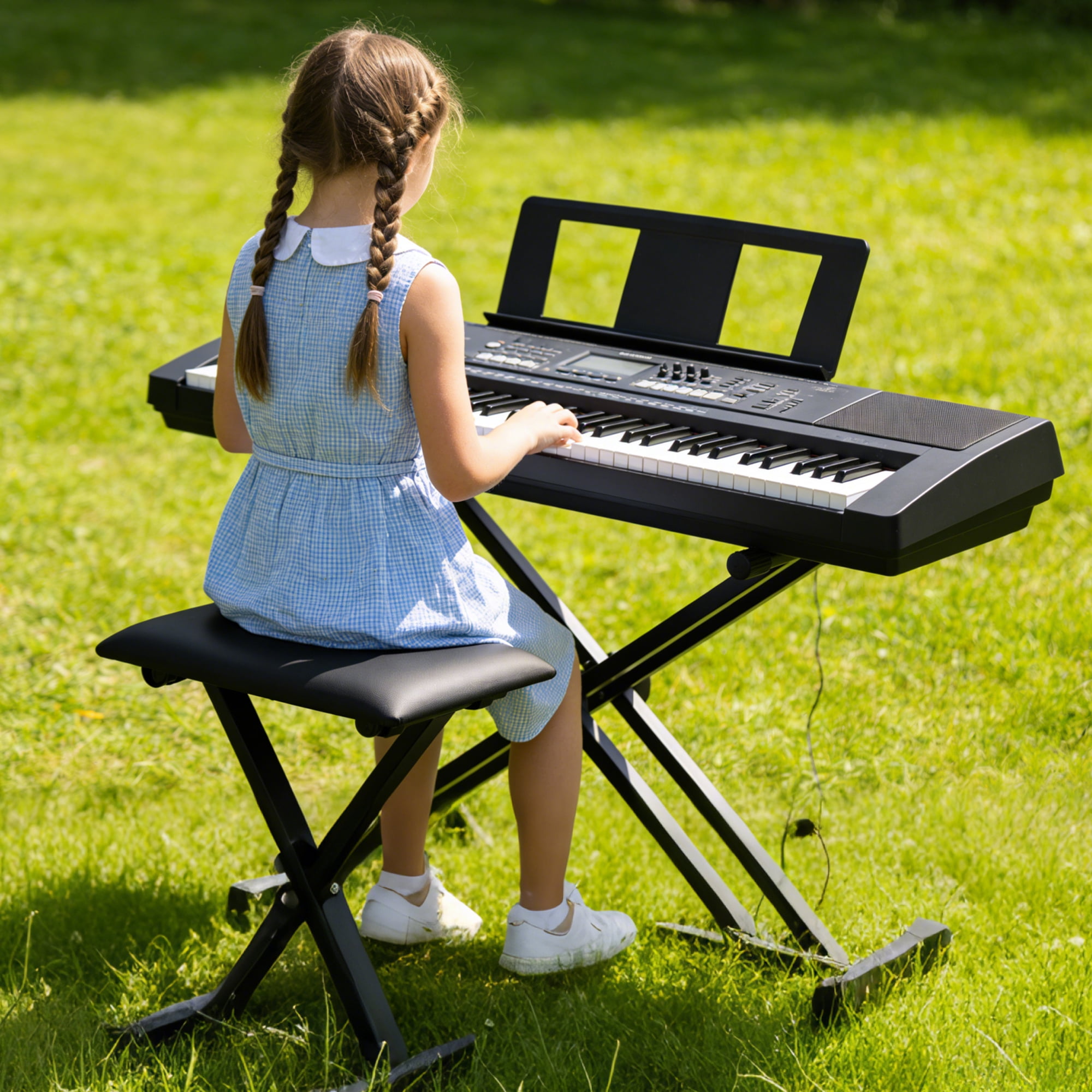 Olakula Black Adjustable Piano Keyboard Bench with Leather-Padded Seat and Folding ,Non-Skid Design.
