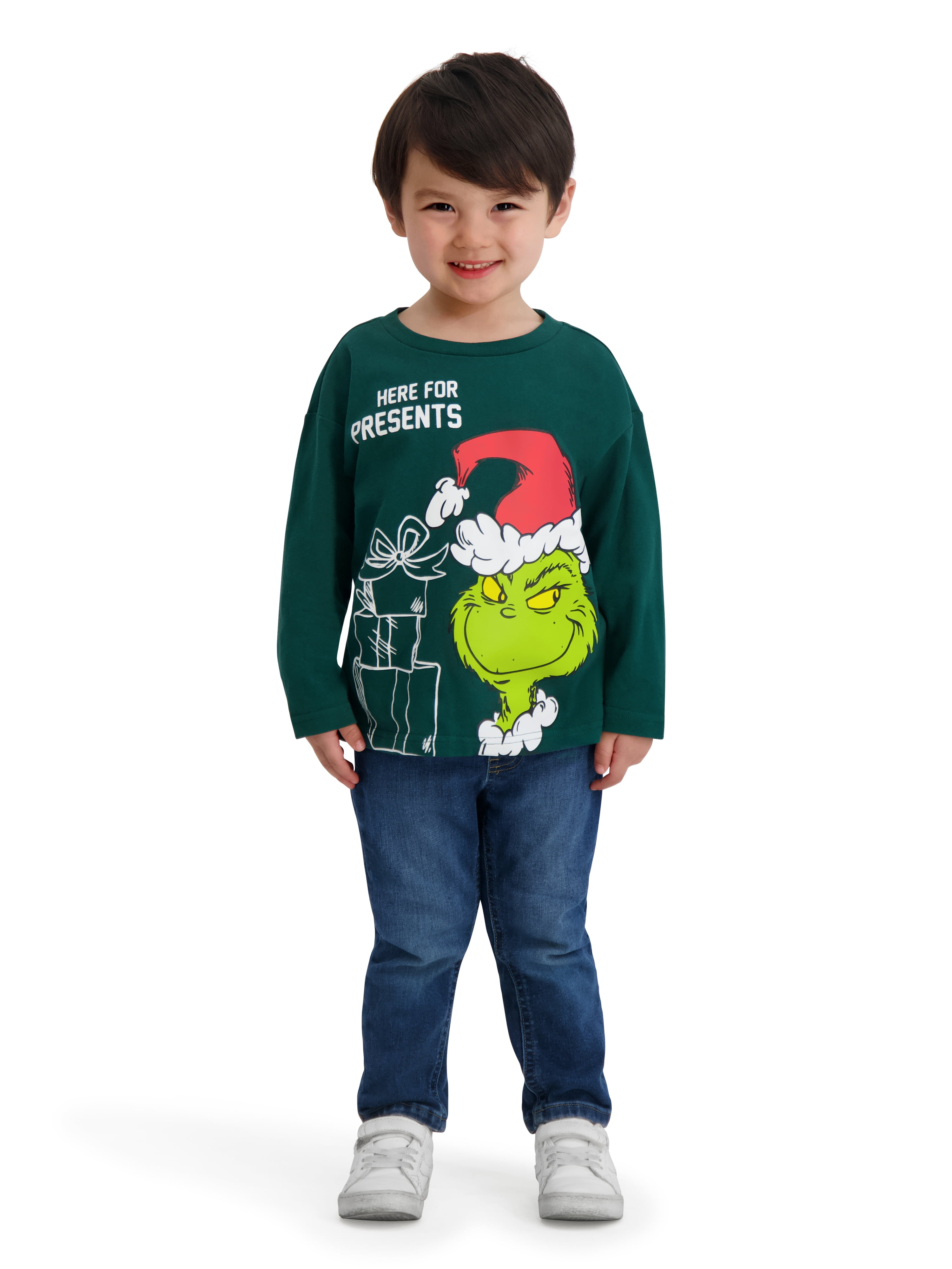 Dr. Seuss The Grinch Toddler Unisex Long Sleeve Green Tee Shirt, Sizes 12M-5T