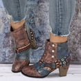 thumbnail image 2 of Mostsola Women's Ankle Boots Boohemian Print Short Boots Heeled Zip up Trendy Round Toe Booties, 2 of 8