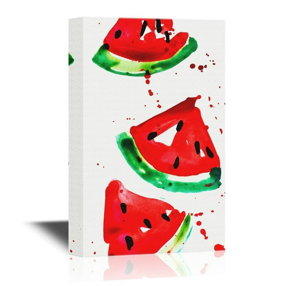 wall26 - Canvas Wall Art - Watercolor Style Watermelon Slices - Gallery Wrap Modern Home Art | Ready to Hang - 32x48 inches